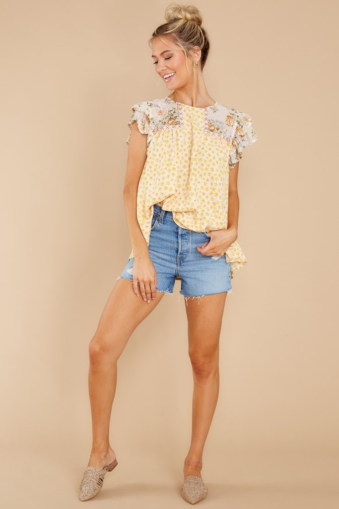 Favorite Moment Yellow Floral Print Top | Red Dress 