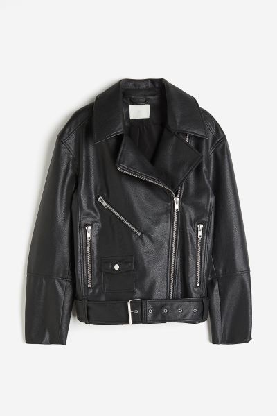 Oversized Biker Jacket - Black - Ladies | H&M US | H&M (US)