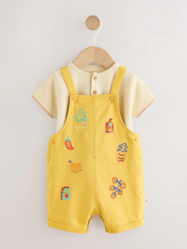 Yellow Fruit/Veg Print Dungarees And Bodysuit Baby Set (0mths-2yrs) | Next US