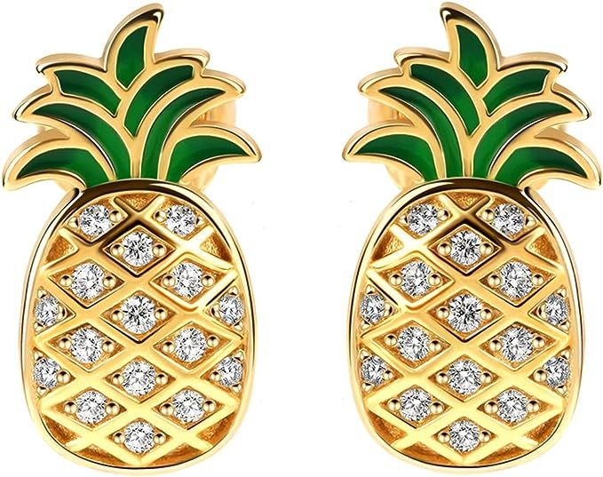 Pineapple Earrings for Girls 925 Sterling Silver Hypoallergenic Fruit Stud Earrings Jewelry Gifts... | Amazon (US)