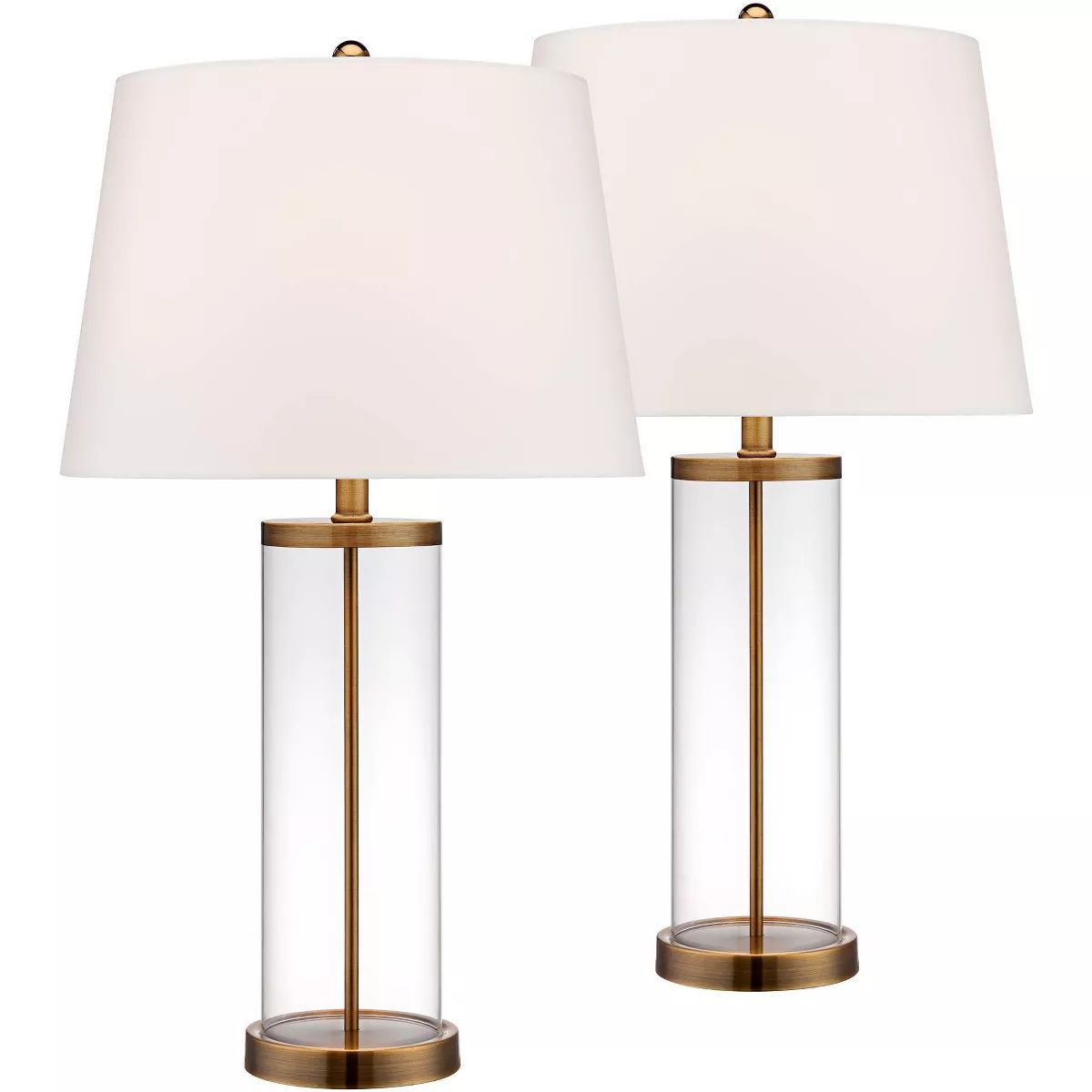 360 Lighting 26" High Cylinder Country Cottage Table Lamps Set of 2 Fillable Clear Gold Finish Gl... | Target