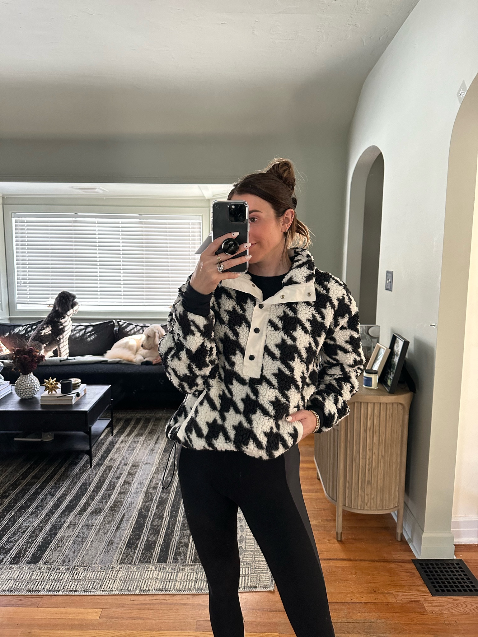 $110 marked down to $40. Wearing a medium (I’m 5’9”); houndstooth fleece 

#LTKsalealert #LTKSeasonal #LTKunder50