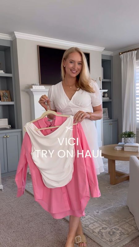 VICI try on haul - everything is 30% off and the LTK sale ends today! 

White dress - small
Pink top- small and oversized
White skirt - runs small I’m wearing a medium and I recommend sizing up 
Sweater- small
White Jeans - 28
White top - medium 
Jeans - 28

#LTKVideo #LTKSeasonal #LTKSpringSale