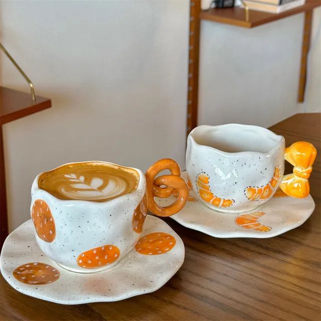 Minbrogy - Bakery Irregular Ceramic Drinking Cup with Saucer | YesStyle Global