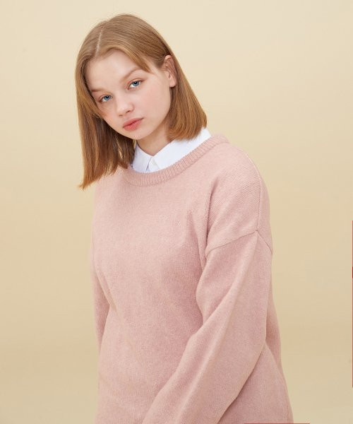 MELANGE ROUND NECK SWEATER_PINK | Musinsa Global
