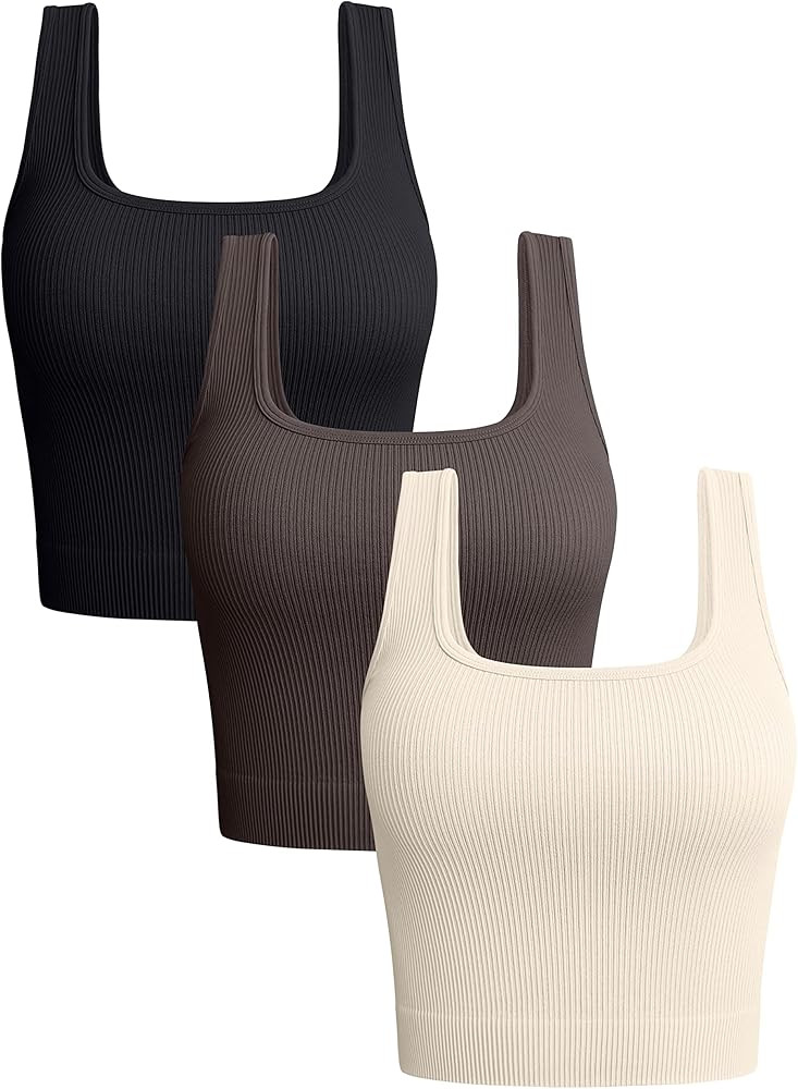 OQQ Women's 3 Piece Tank Tops Ribbed Seamless Workout Exercise Shirts Yoga Crop Tops | Amazon (CA)