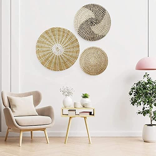 Seagrass Boho Wall Basket Decor - Round Basket Wall Decor - Rattan Wall Decor - Woven Basket Wall De | Amazon (US)