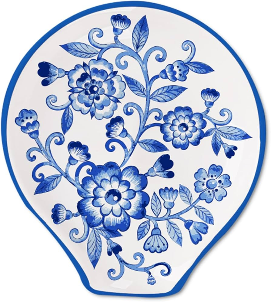 JarThenaAMCS 4.7inch Blue Floral Ceramic Spoon Rest Watercolor Chinoiserie Flower Small Coffee Sp... | Amazon (US)