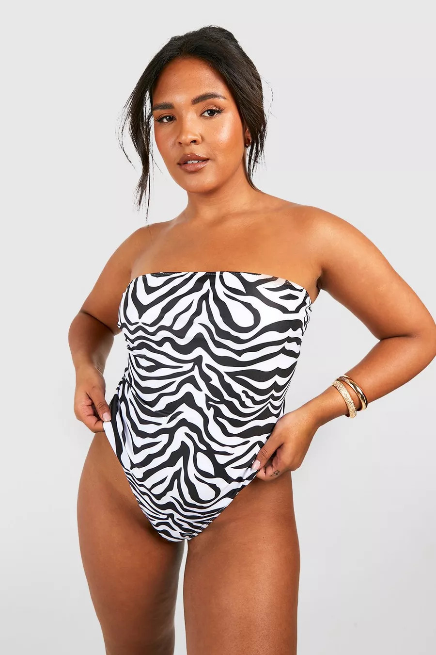 Plus Zebra Essential Bandeau Swimsuit | boohoo (US & Canada)