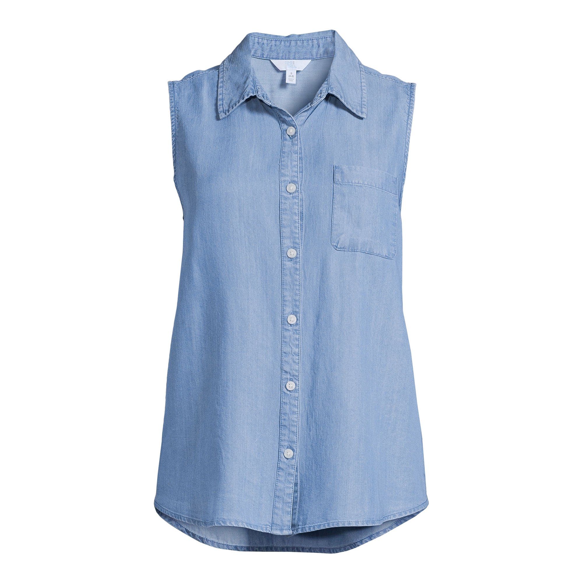 Time and Tru Women’s Chambray Sleeveless Shirt, Sizes XS-XXXL | Walmart (US)