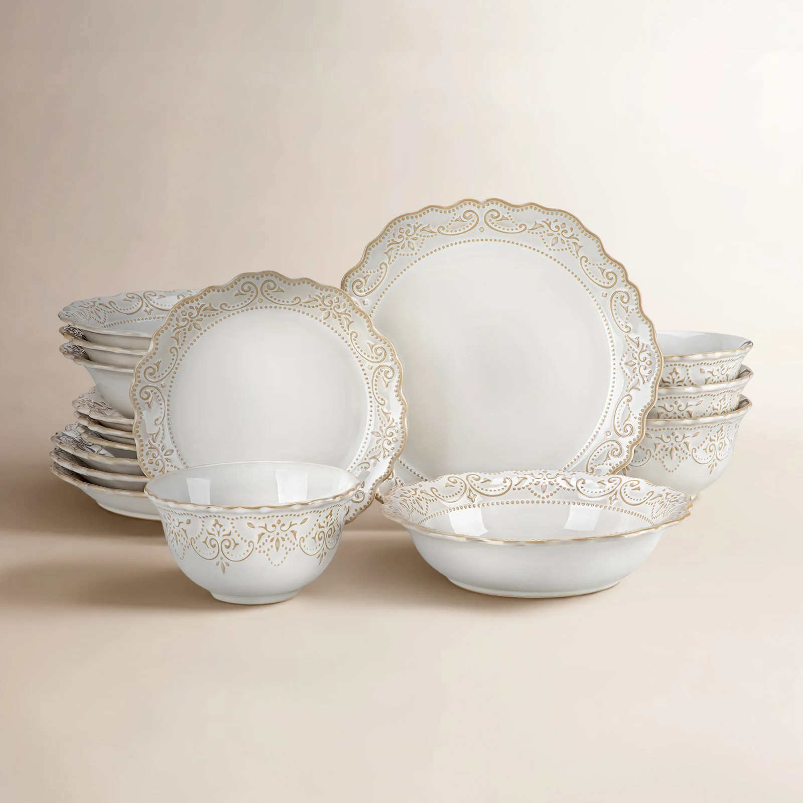 16-Piece Vintage Embossed Stoneware Dinnerware Set, Service For 4 | Wayfair North America