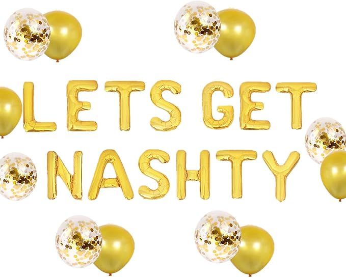 LaVenty Set of 16 Gold Lets Get Nashty Balloons Nashville Bachelorette Party Decor Nash Bash Bach... | Amazon (US)