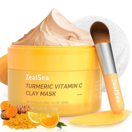 ZealSea Turmeric Clay Mask Vitamin C Kaolin Clay Pore Cleansing Mask to Deep Clean Detox Mud Face Mask with 30% Aloe Jojoba Oil Shea Butter & Squalane | Walmart (US)