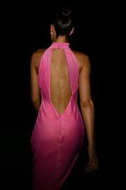 Claire Satin Drape Back Maxi Dress - Pink | MESHKI US