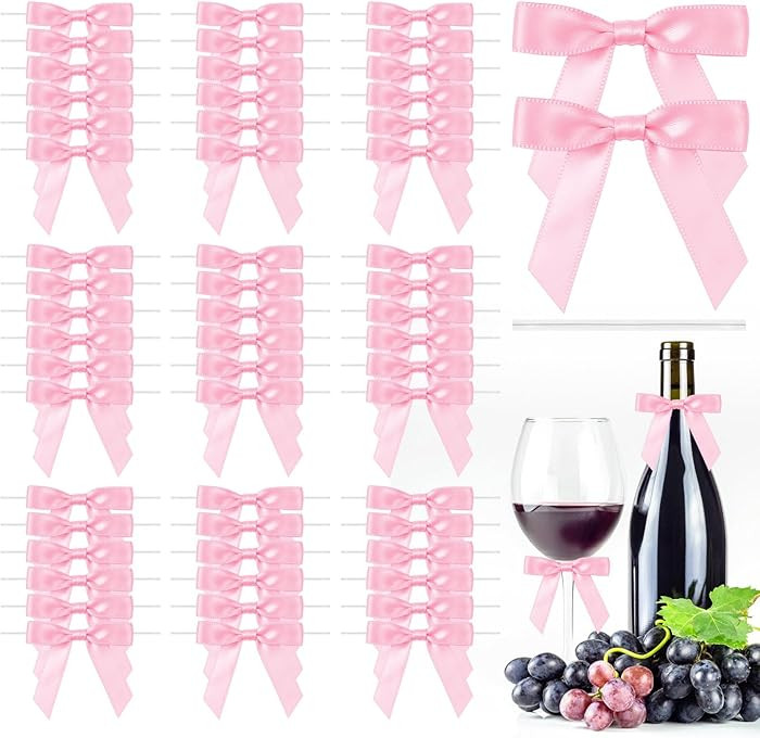 50 Pcs Satin Ribbon Pink Bow for Craft, 2.75 in Premade Small Twist Tie Bows Decorations for Gift... | Amazon (US)