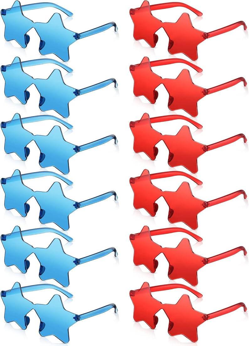 12 Pairs Star Shape Rimless Sunglasses Colorful Transparent Pentagram Star Glasses for Adult Kids... | Amazon (US)