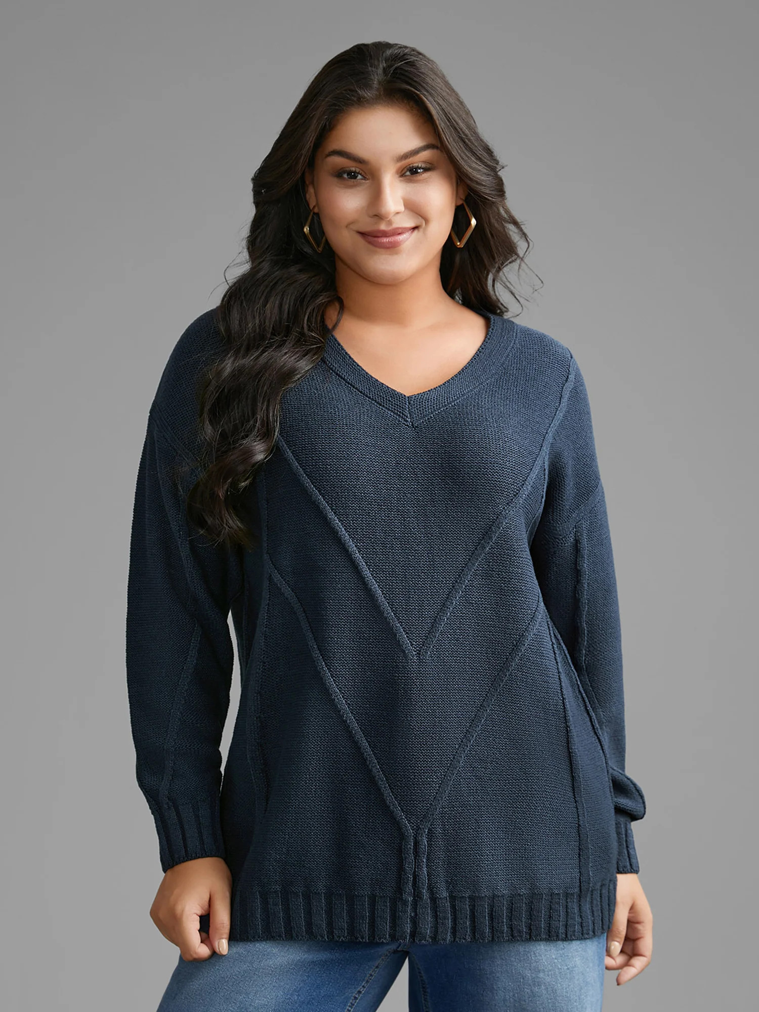 V Neck Cable Knit Texture Pullover | Bloomchic
