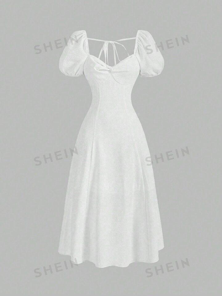 SHEIN MOD Ladies' Solid Color Twisted Puff Sleeve Dress | SHEIN