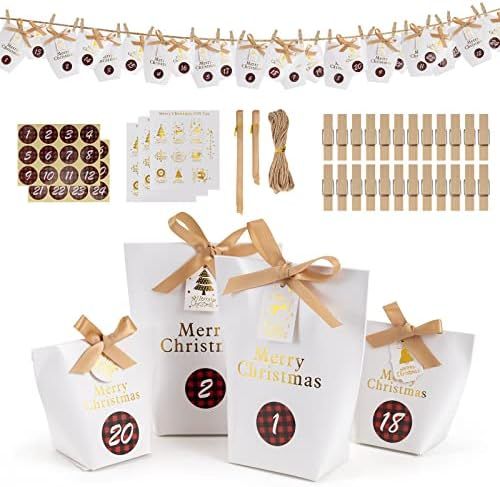 NILUTO 2023 2022 Christmas Advent Calendar Bags 24 Days Xmas Countdown Calendar Paper Bags for Ad... | Amazon (US)