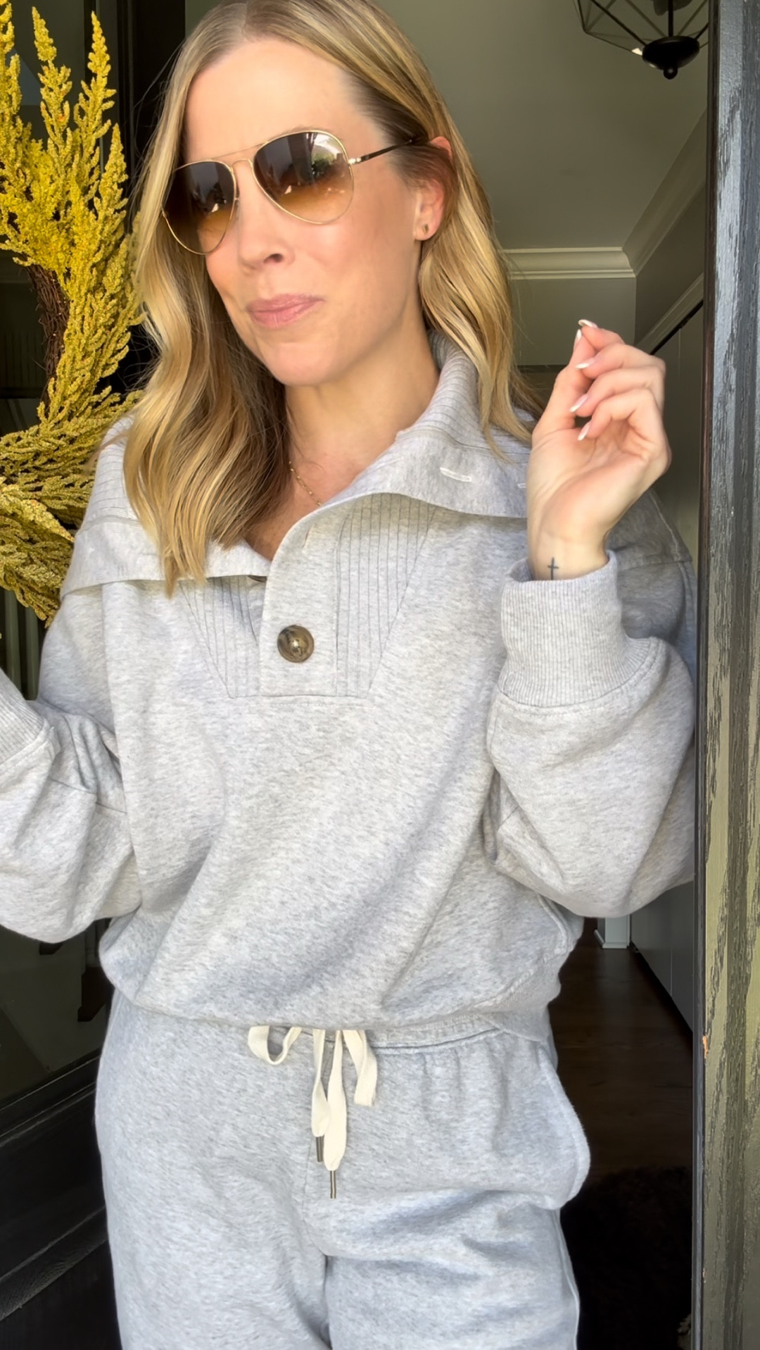 Aerie matching set is the coziest! Wearing a small in both. Sweatpants are sold out but I shared a similar pair. Quince suede clogs are the best. Size down if between sizes. 

#matchingset #cowlneck #aerie #cozy

#LTKShoeCrush #LTKSaleAlert #LTKFindsUnder50