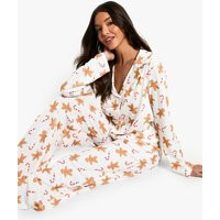 Womens Christmas Gingerbread Man Print Long Sleeve Shirt & Pants Pyjama Set - Multi - 12 | boohoo (US & Canada)