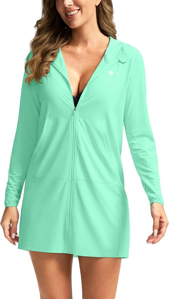Women's UPF 50+ Swim Cover Up Sun Protection Hoodie Long Jacket SPF Lightweight Beach Cover Ups f... | Amazon (US)