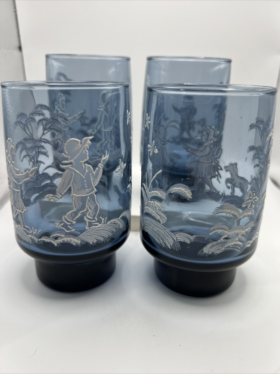Vtg Mary Gregory 4.5" Tumbler Libbey Glass Smoky Blue Boy Girl Dog Raised NICE | eBay | eBay US