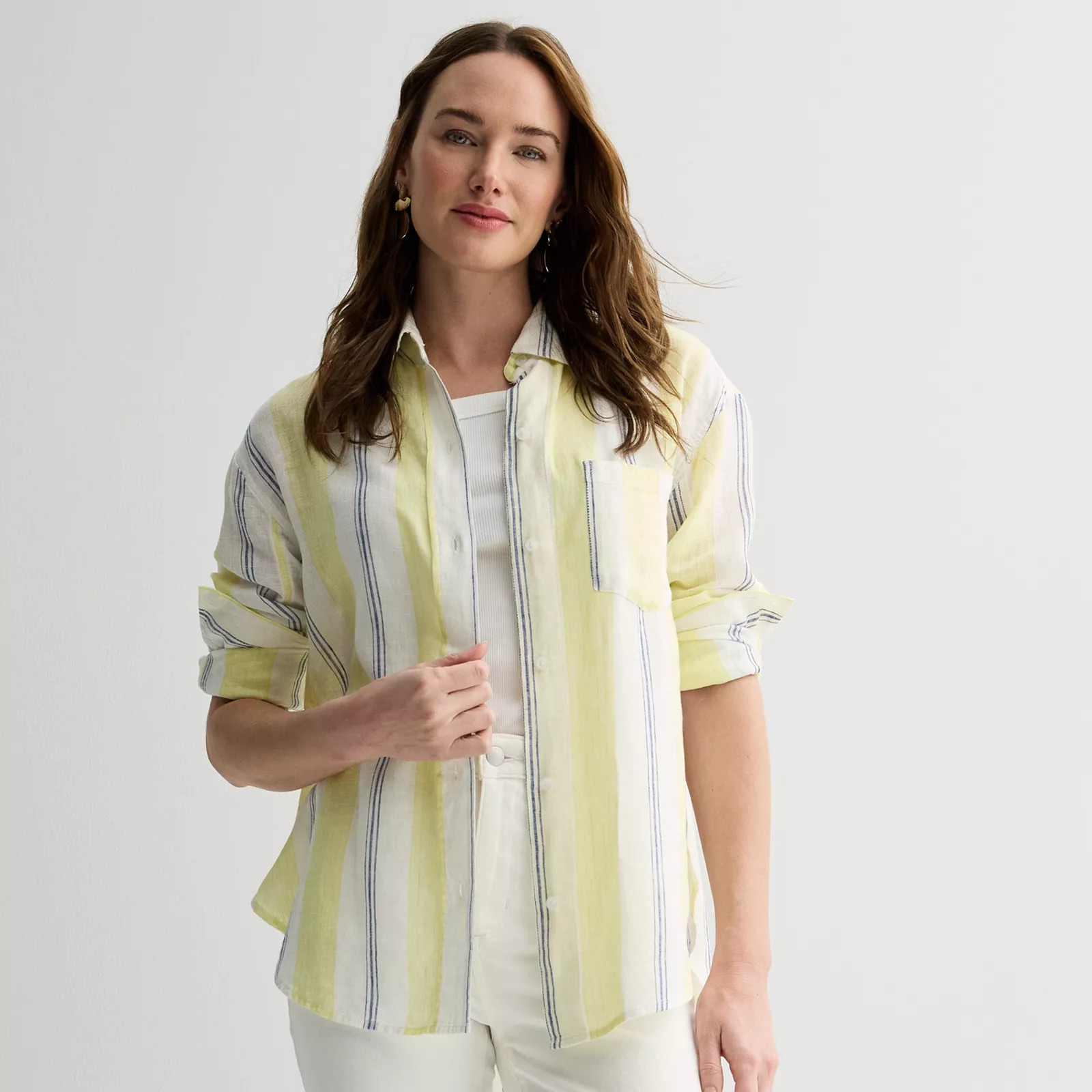 Women's Sonoma Goods For Life® Oversized Linen-Blend Boyfriend Shirt | Kohl's