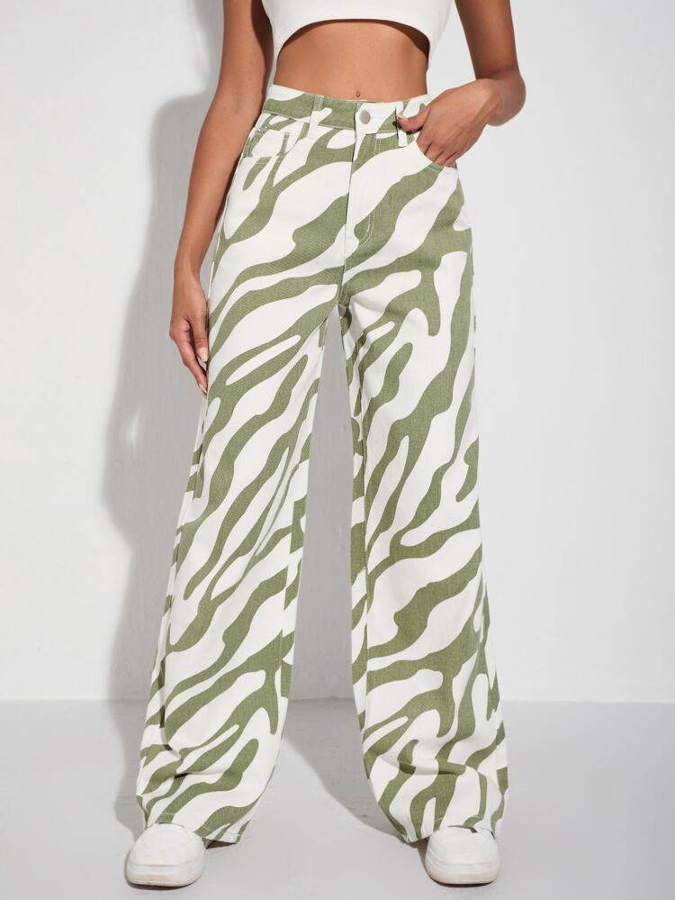 High Waist Zebra Stripe Jeans | SHEIN