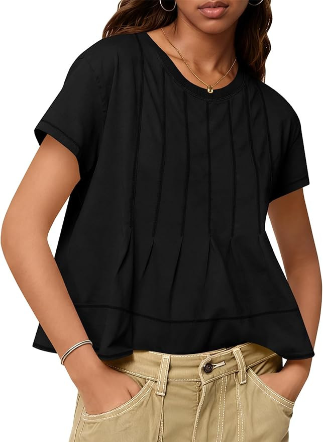 Tankaneo Womens Babydoll Tops Short Sleeve Peplum Pleated Summer T-Shirts Casual Loose Fit Flowy ... | Amazon (US)
