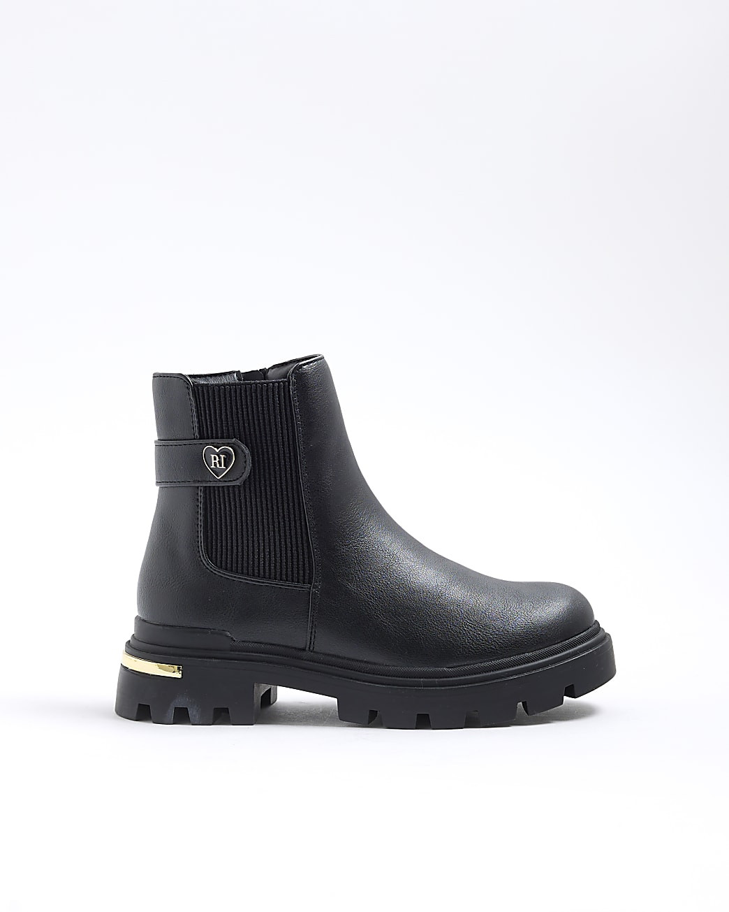 Girls Black Heart Strap Chelsea Boots | River Island UK & IE