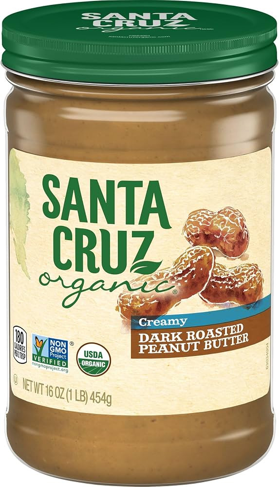 Santa Cruz Organic, Dark Roasted Peanut Butter, Creamy, Organic, 16 Ounce | Amazon (US)