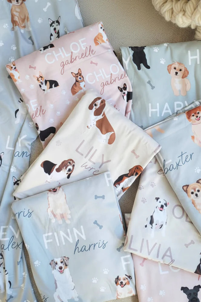 Personalized Baby Name Swaddle Blanket | Dog Breeds | Caden Lane