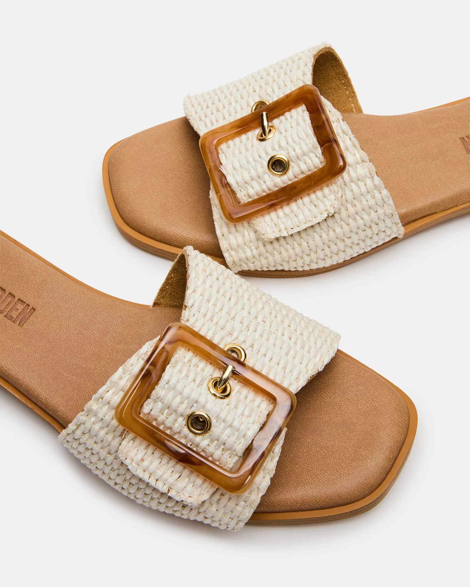 HAPP Bone Square-Toe Raffia Slide Women's Sandal | Steve Madden (US)