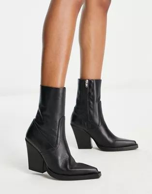 ASOS DESIGN Eclipse premium leather western sock boots in black | ASOS (Global)