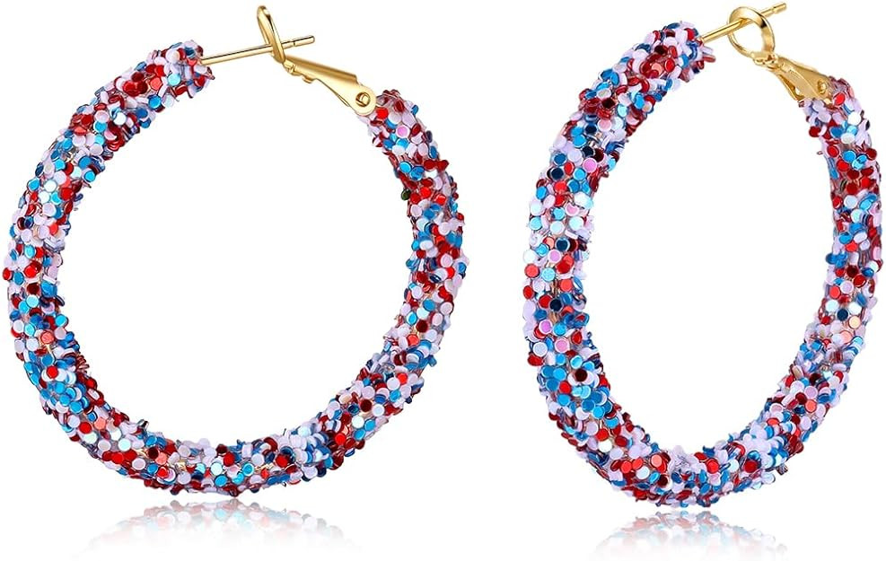 Amazon.com: 4th of July Earrings for Women - Patriotic Red White and Blue Hoop Jewelry, Fourth of... | Amazon (US)