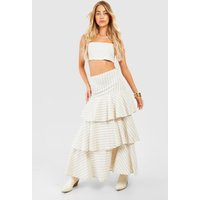 Womens Stripe Tiered Maxi Skirt - Beige - 2 | boohoo (US & Canada)