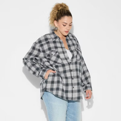 Women's Oversized Long Sleeve Collared Flannel Shirt - Wild Fable™ | Target