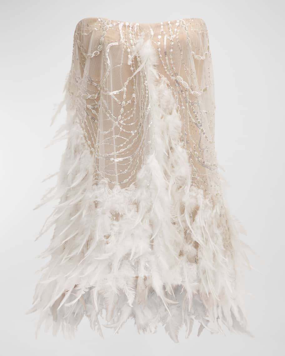 HELSI Stevie Strapless Feather-Trim Mini Dress | Neiman Marcus
