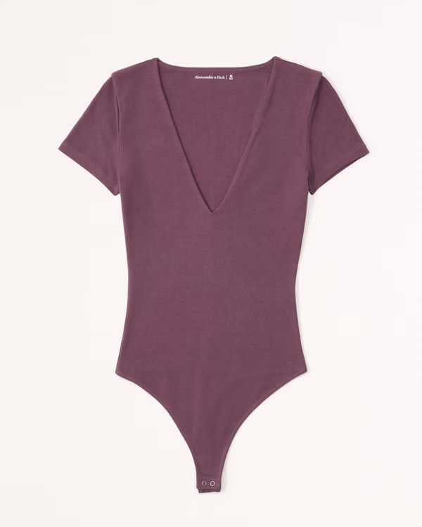 Women's Short-Sleeve Cotton Seamless Fabric V-Neck Bodysuit | Women's Tops | Abercrombie.com | Abercrombie & Fitch (US)