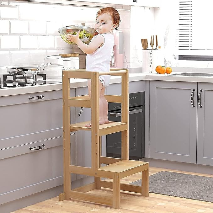 AMBIRD Toddler Step Stool, 3 Adjustable Height Kitchen Step Stool for 18-48 Months Kids, Wooden T... | Amazon (US)