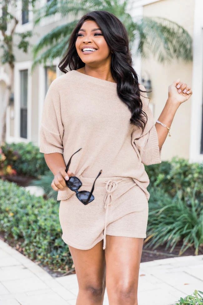 Lost In Direction Taupe Sweater Shorts | The Pink Lily Boutique