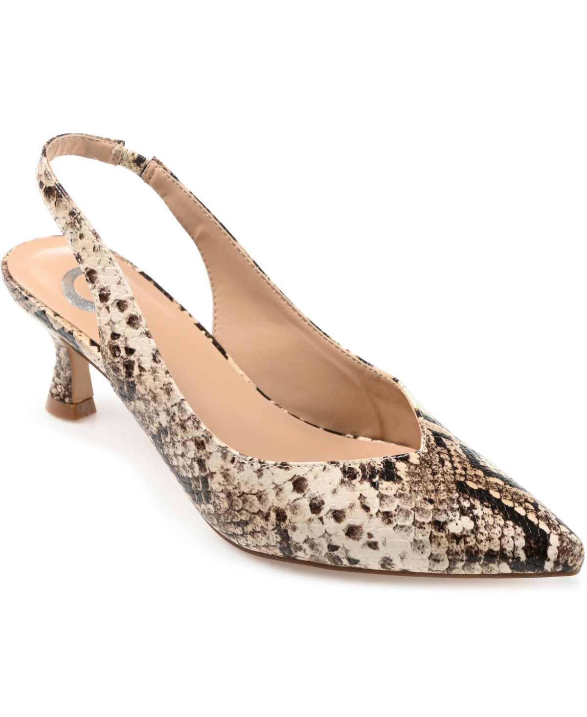 Journee Collection Women's Mikoa Slingback Pointed Toe Kitten Heels - Tan Snake | Macy's