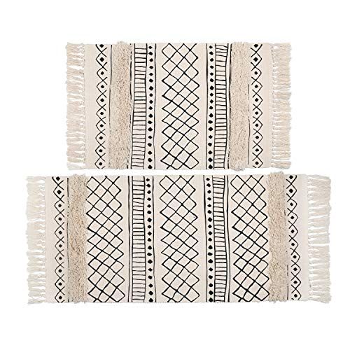 Topotdor Tufted Cotton Area Rug 2 Pieces,Hand Woven Print Boho Tassels Floor Rugs Perfect Bedroom Li | Amazon (US)