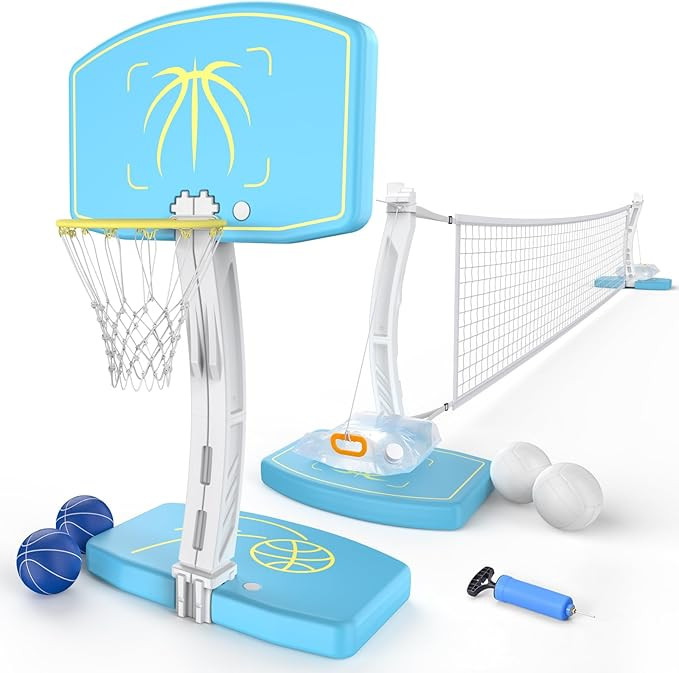 Pool Basketball Hoop & Pool Volleyball Net Set 2-in-1, Adjustable Volleyball Net for Pool, Stainl... | Amazon (US)