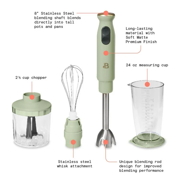 Beautiful 2-Speed Immersion Blender with Chopper & Measuring Cup, Sage Green by Drew Barrymore | Walmart (US)