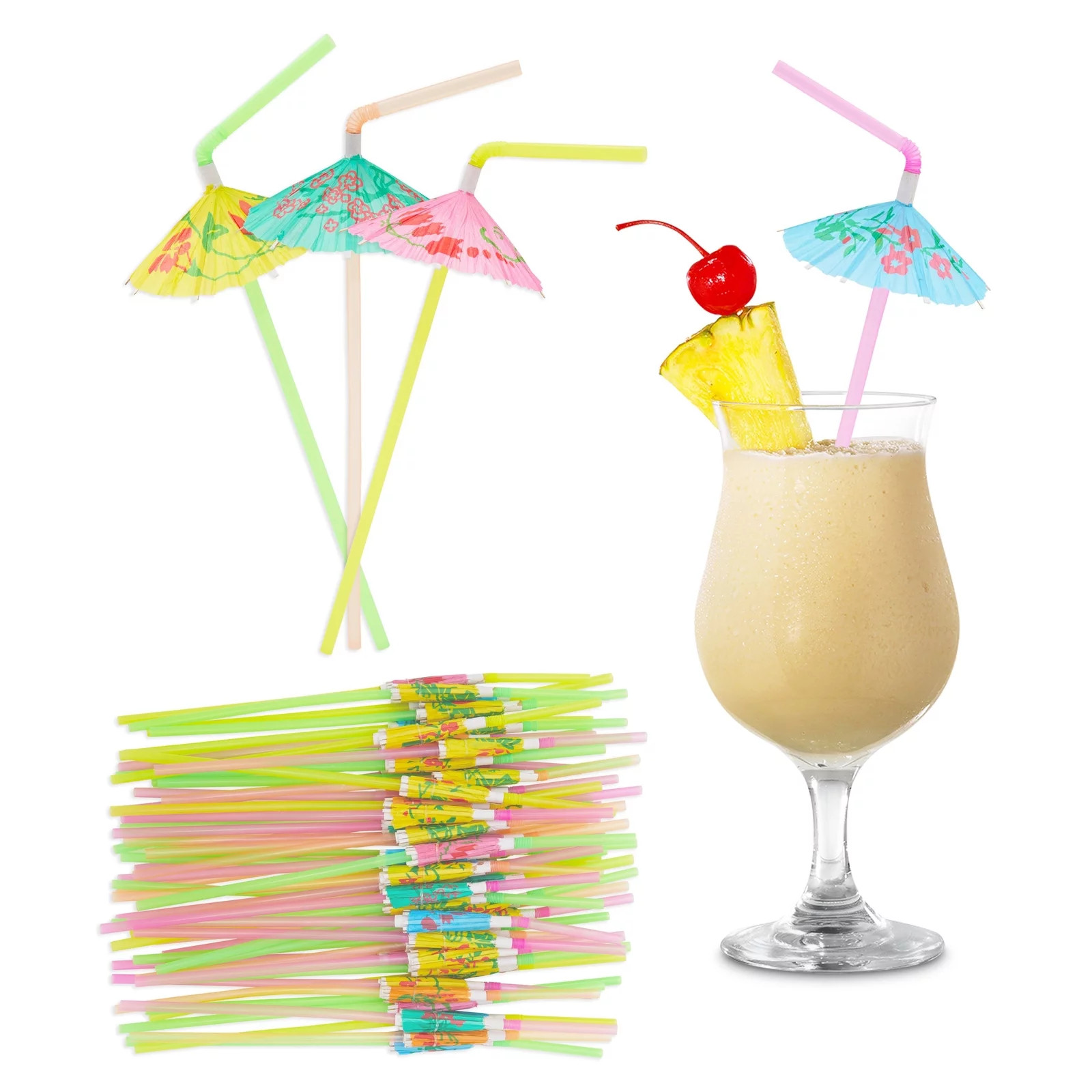 150 Pack Tropical Umbrella Straws for Cocktail, Drinks, Hawaiian Luau Beach Summer Party Supplies | Walmart (US)