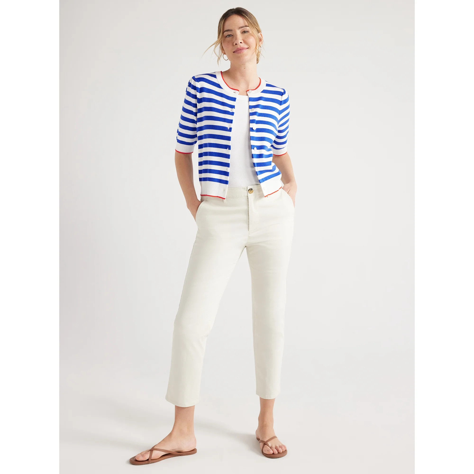 Free Assembly Women's Cardigan Sweater with Short Puff Sleeves, Midweight, Sizes XS-XXL | Walmart (US)