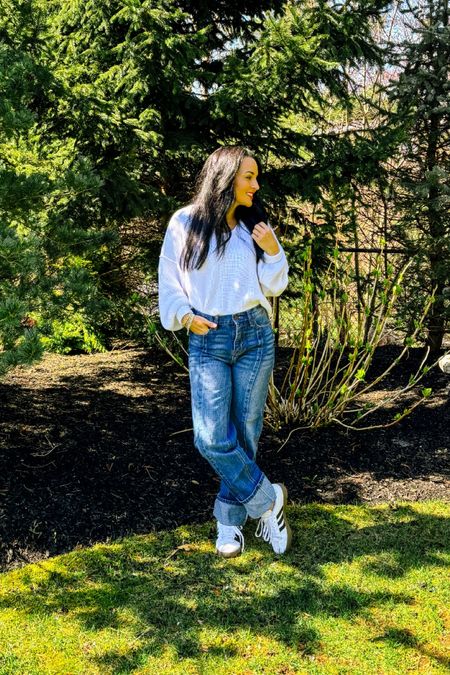 Cuffed denim linking similar 
White cropped sweater on sale for $30 and comes in other colors 
Adidas sneakers 

#LTKsalealert #LTKfindsunder50 #LTKstyletip