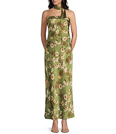 Allison Kelly Chiffon Floral Printed Strapless Front Slit Midi Dress - L | Dillard's